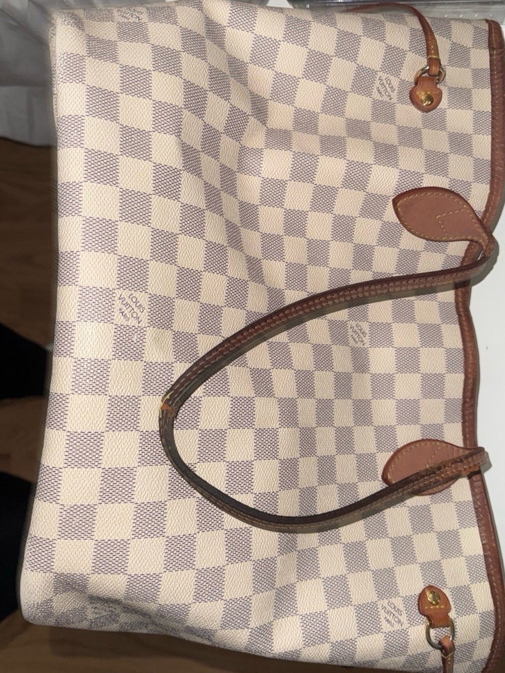 Louis Vuitton Damier Azur Checkerboard Tote in Cream and Light Pink